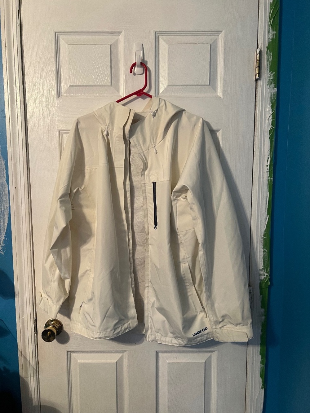 Lands' End Men’s Hooded Rain Jacket – White – Size Large